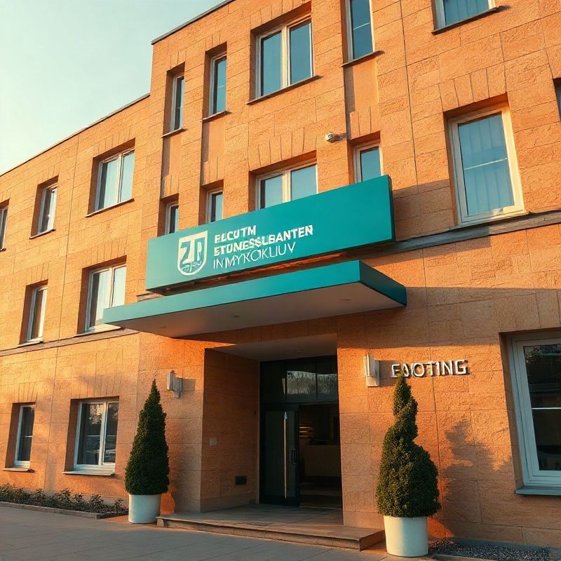Фасад современного здания Toktogullink в Николаеве